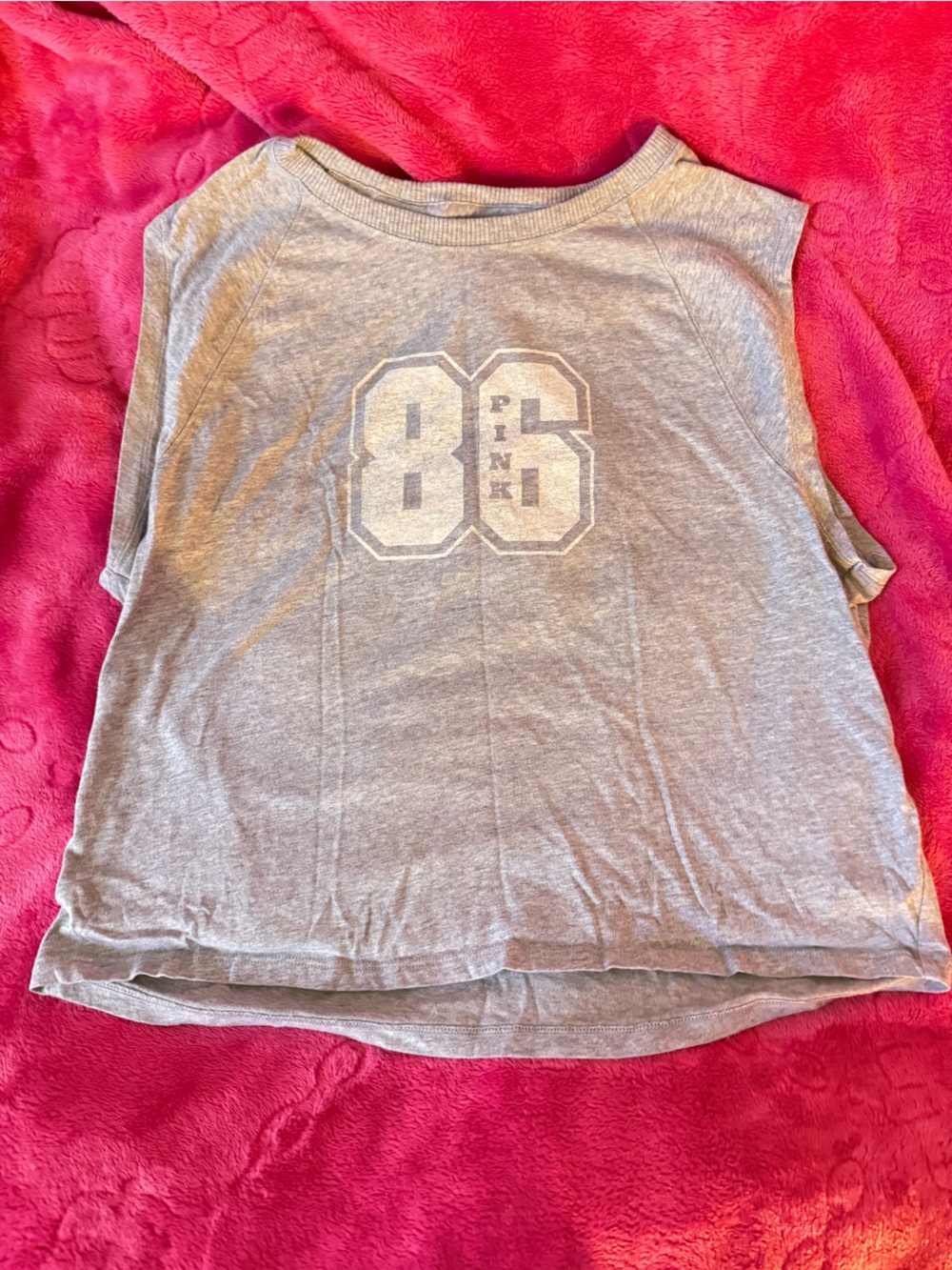 PINK Victoria's Secret Gray Muscle Tee with White Logo